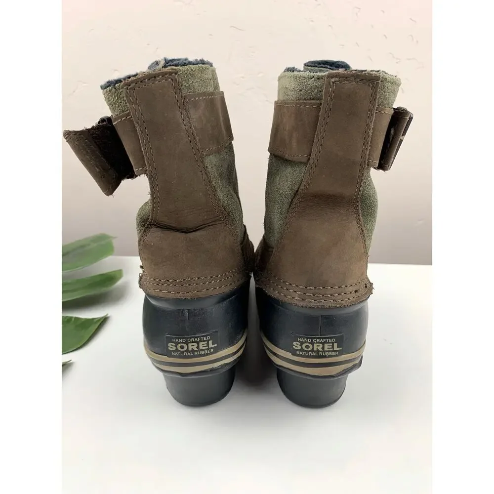 Sorel Fancy Lace II Duck Boots Green Waterproof Insulated Lace Up Women's 7
